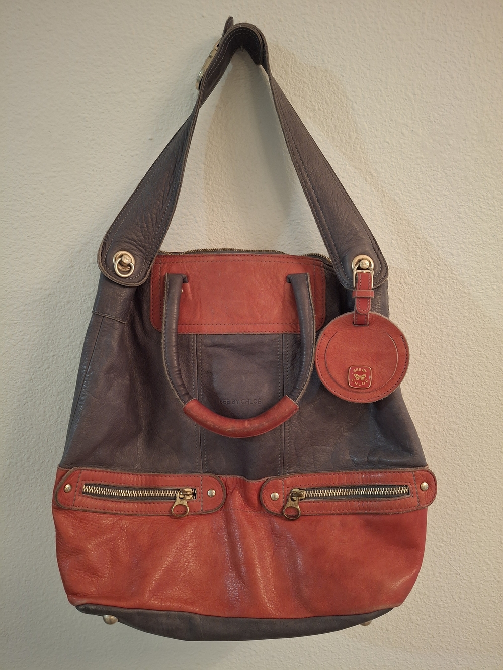 See By Chloé Two-Tone Gray and Rust Leather Hobo Bag